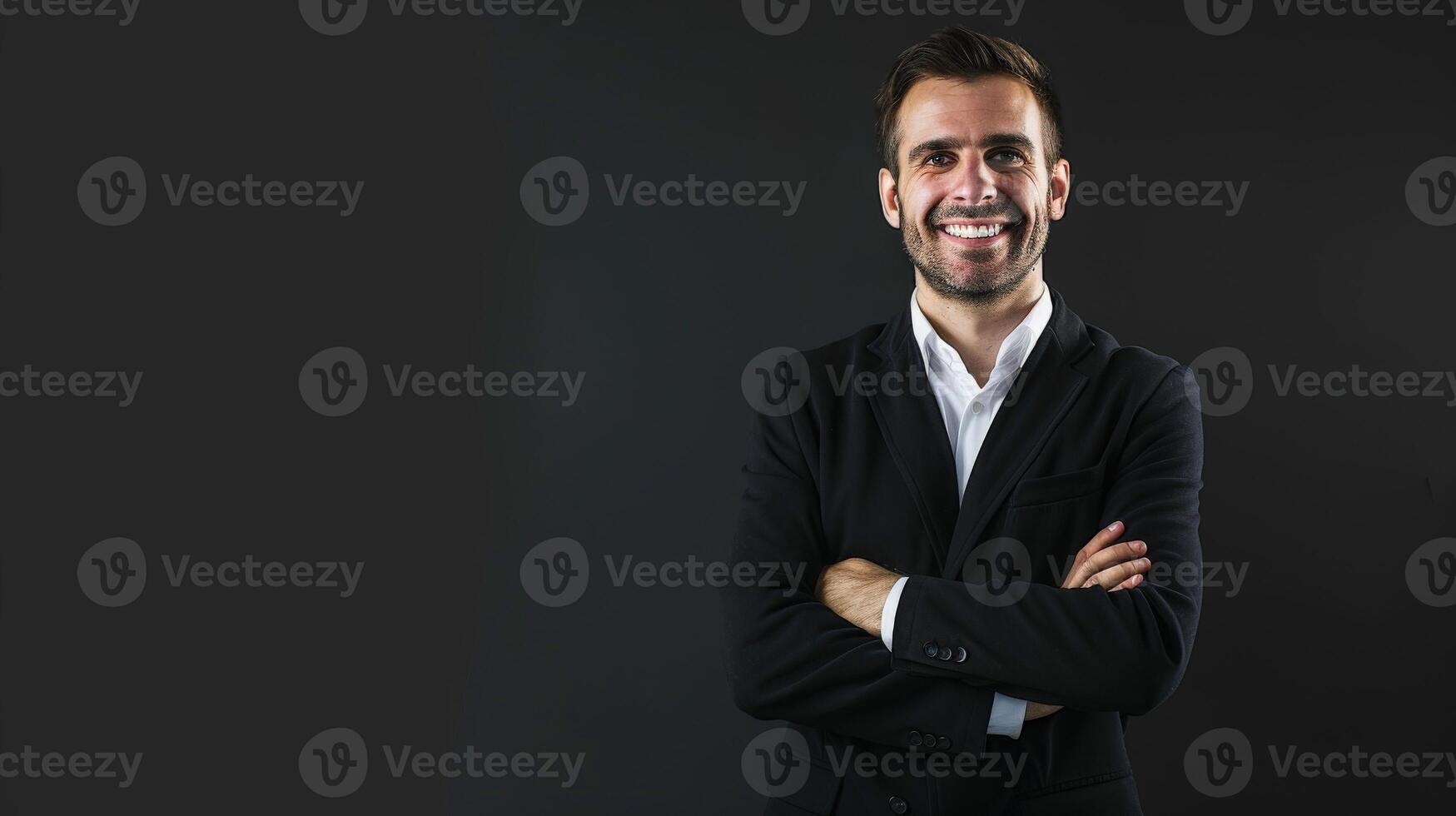 Smiling Male Executive Poses Confidently in Minimalistic Setting photo