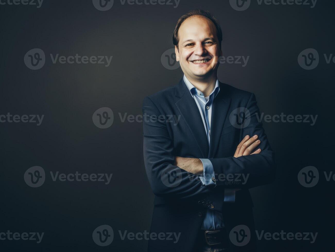 Smiling Male Executive in Dark Suit Against Minimalistic Backdrop photo