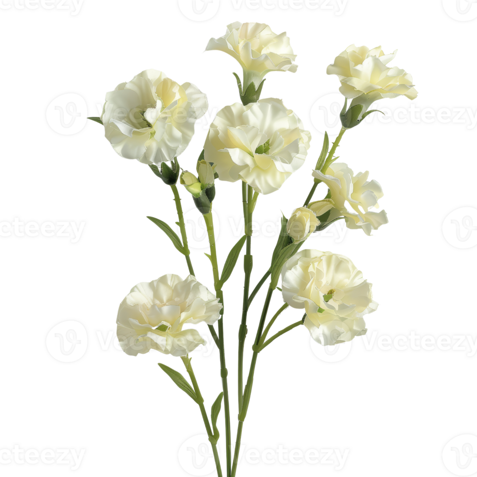 Elegant White Carnation Flowers on Stems - High-Resolution Botanical Stock Photo for Nature and Floral Design Projects png
