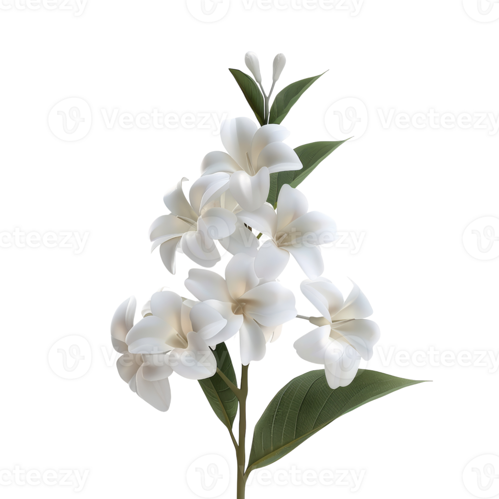 Elegant White Plumeria Flowers with Green Leaves on Isolated Background - Botanical Stock Photo png