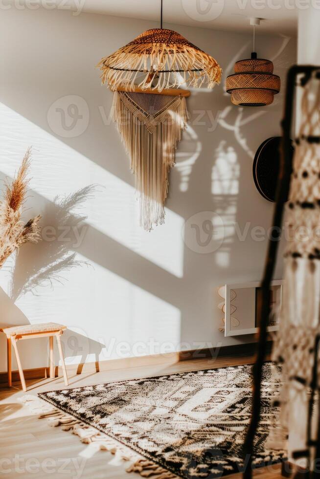 Cozy Boho Living Room With Natural Light and Textured Decor photo