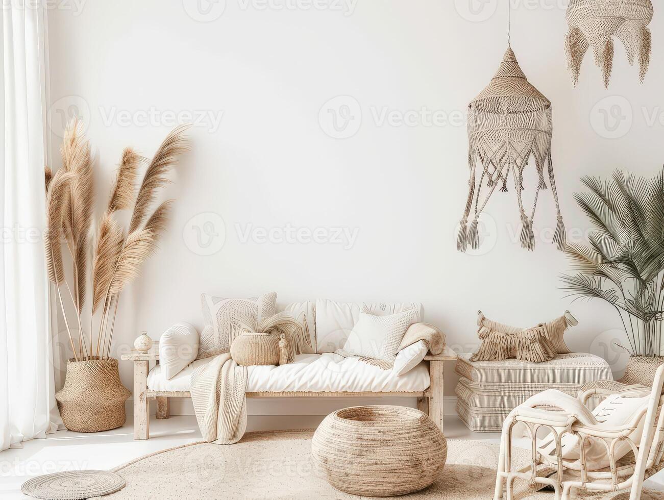 Stylish Boho Living Room With Natural Textures and Neutral Tones photo