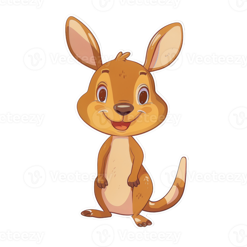 Cute Animal Sticker of a Happy Cartoon Kangaroo with Big Ears and a Cheerful Expression png
