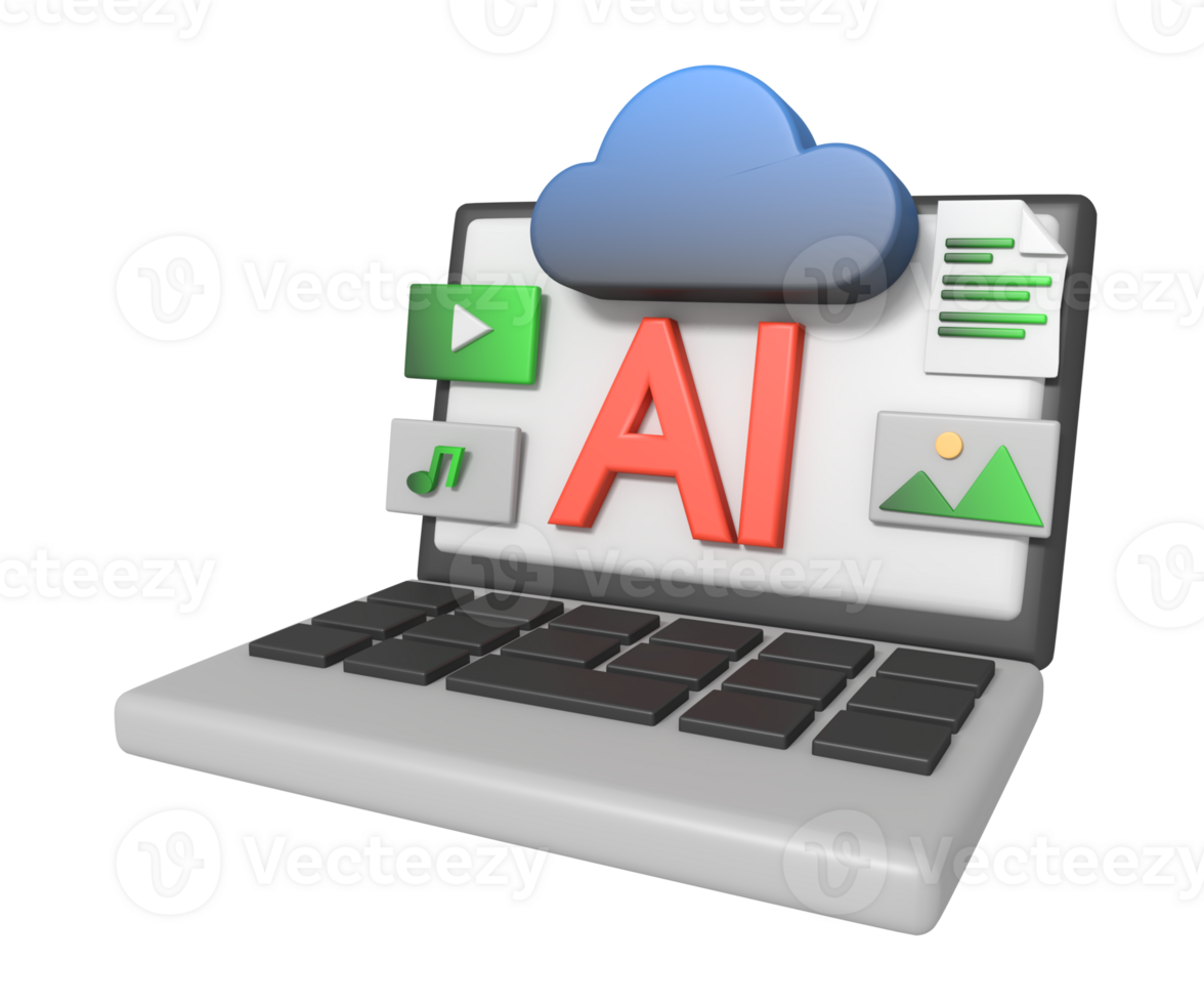 Digital asset Artificial intelligence on cloud storage laptop concept png