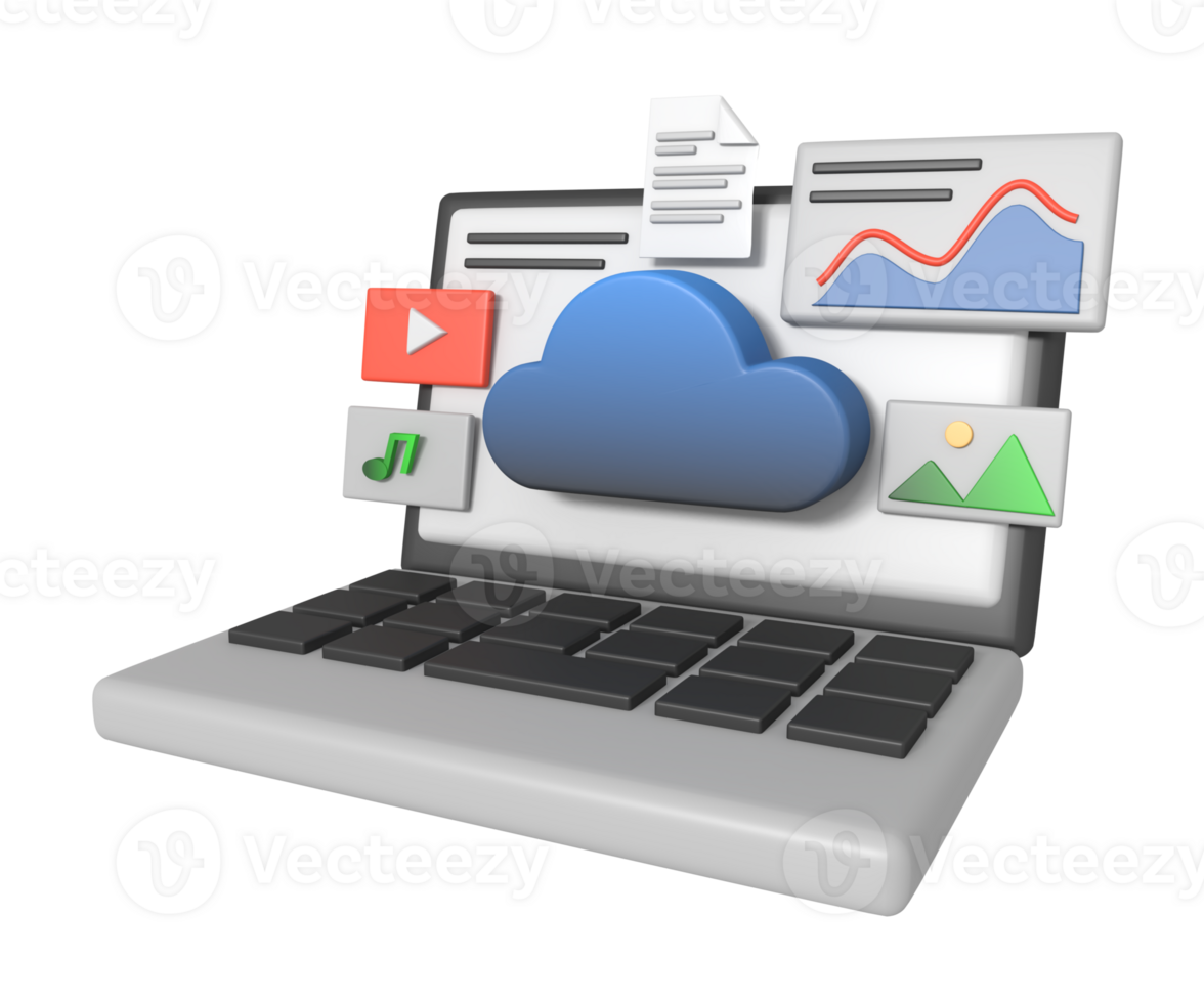 Digital asset on cloud storage laptop concept png