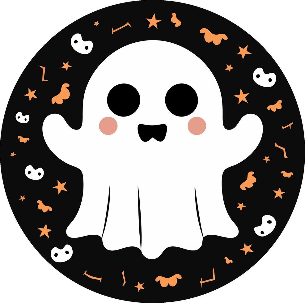 Halloween Ghost With Round Circle. Halloween Concept, Ghost Doodle. vector