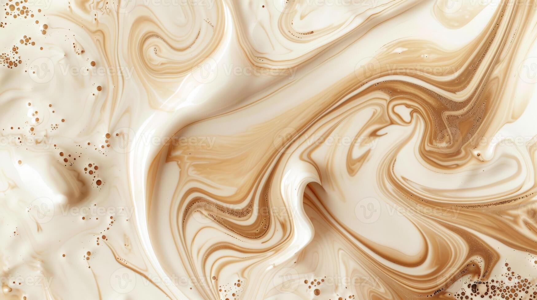Close to the liquid texture of coffee with milk. Twisted stains in white beige color. photo