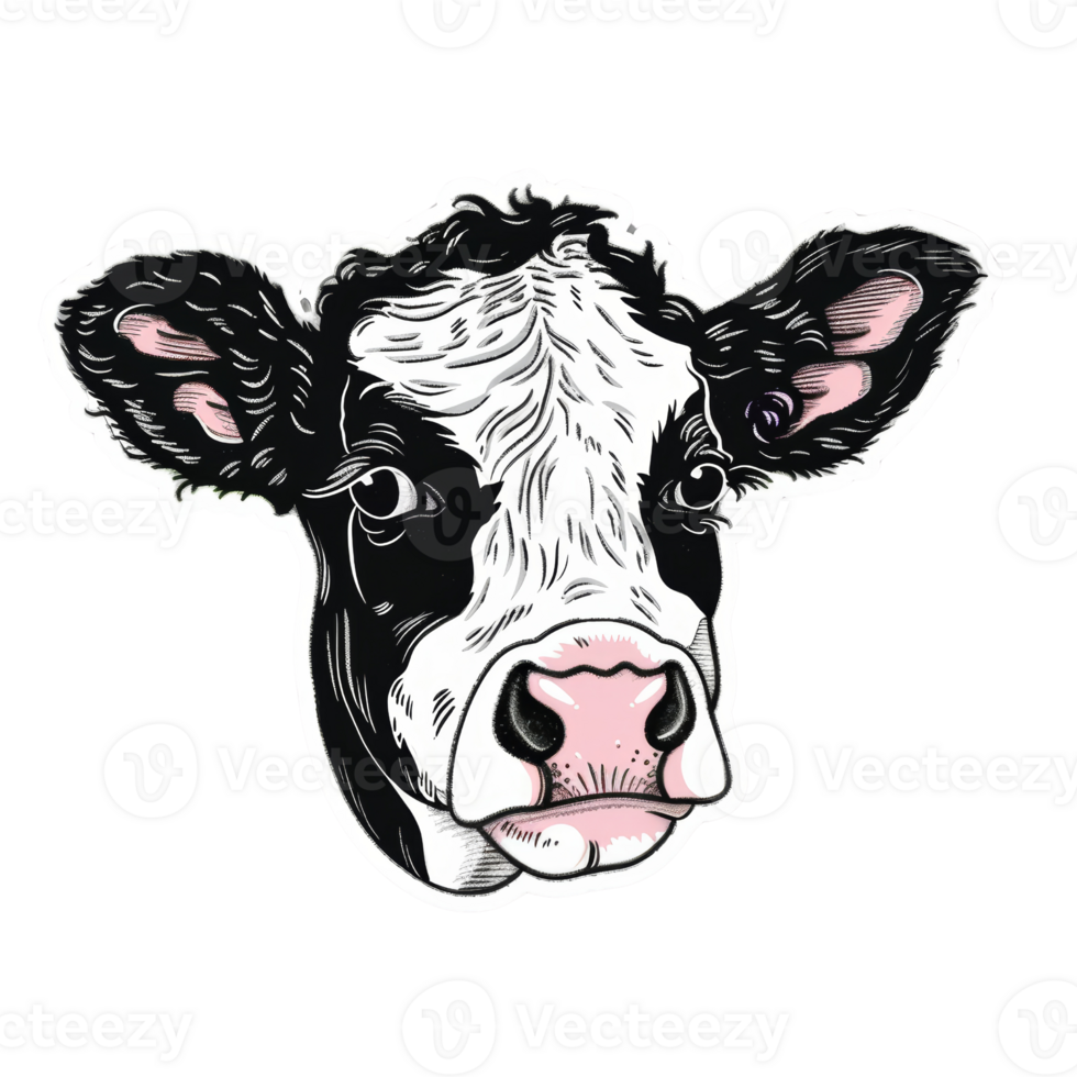 Cute and Detailed Cow Head Sticker - Perfect for Animal Lovers, Kids, and Farm-Themed Decorations png