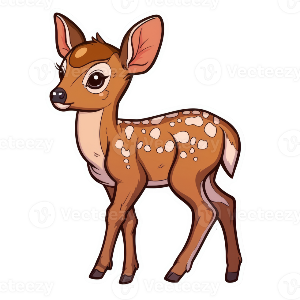Cute Cartoon Animal Sticker of a Baby Deer with Big Eyes and Spotted Fur - Perfect for Kids and Nature Lovers png