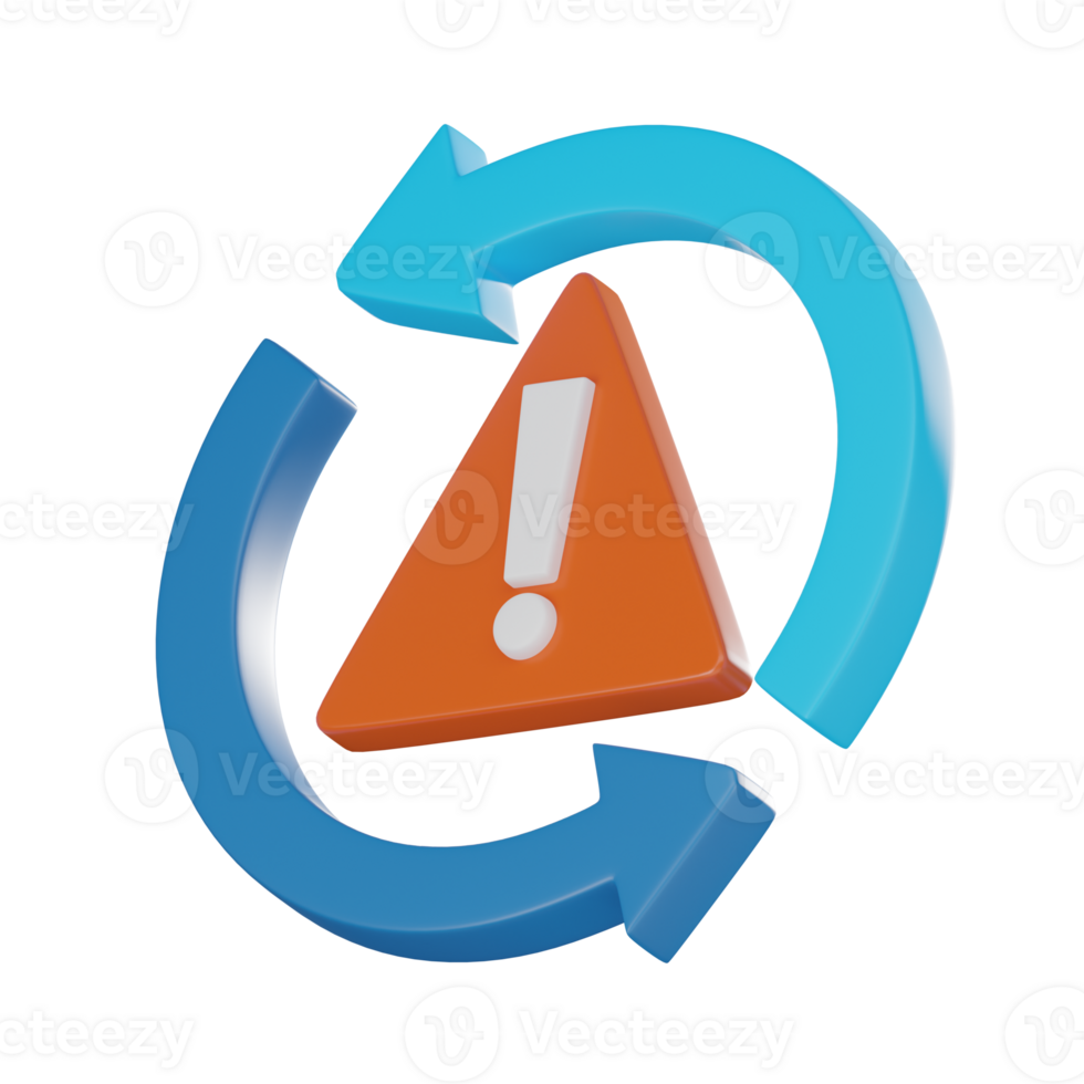 3D Sync Problem Icon, Digital Warning and Reload Symbol Illustration png
