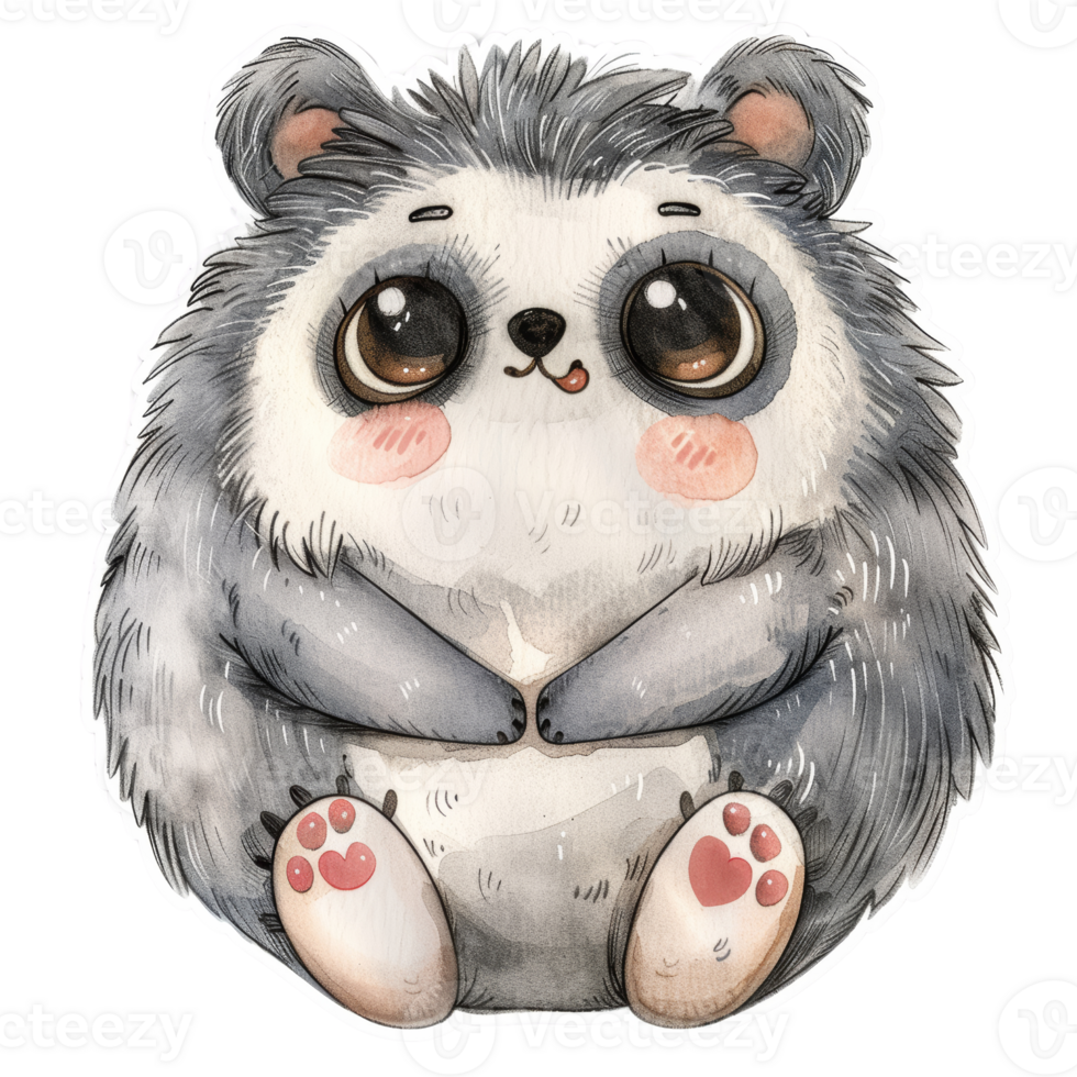 Adorable Animal Sticker of a Cute Fluffy Creature with Big Eyes and Blushing Cheeks - Perfect for Kids and Animal Lovers png