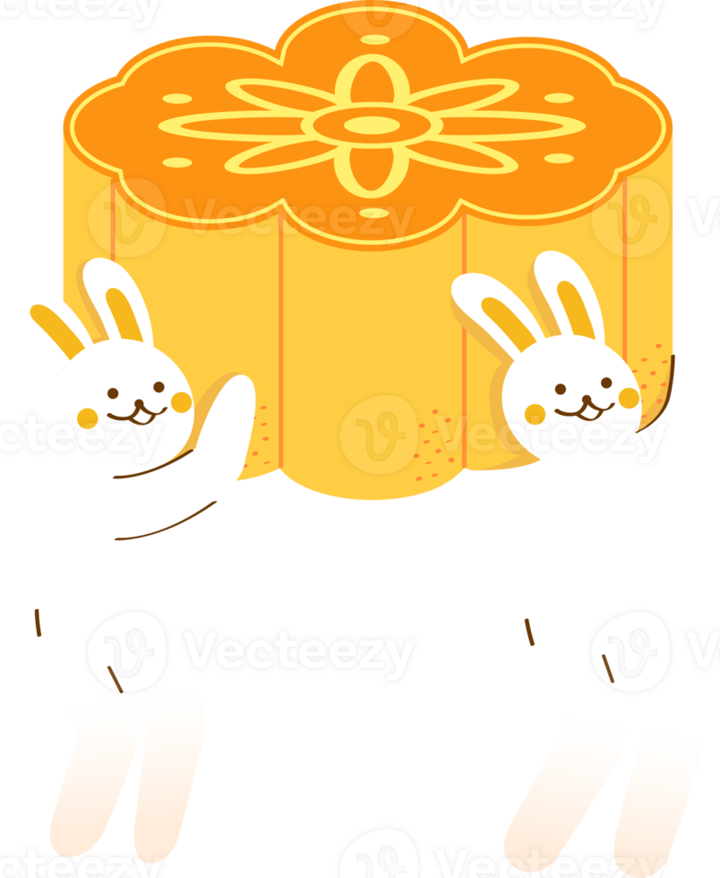 two rabbits carry the moon cake png