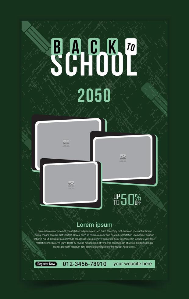 School Admission social media story template, Back to school social media story template or banner design template vector