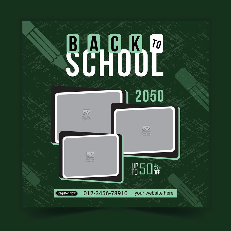School admission social media post design template. Back to school online marketing banner layout. vector