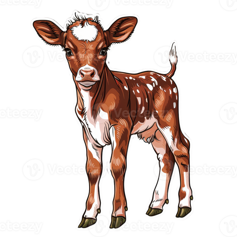 Cute Animal Sticker of a Baby Calf with Detailed Illustration and Vibrant Colors for Kids and Animal Lovers png