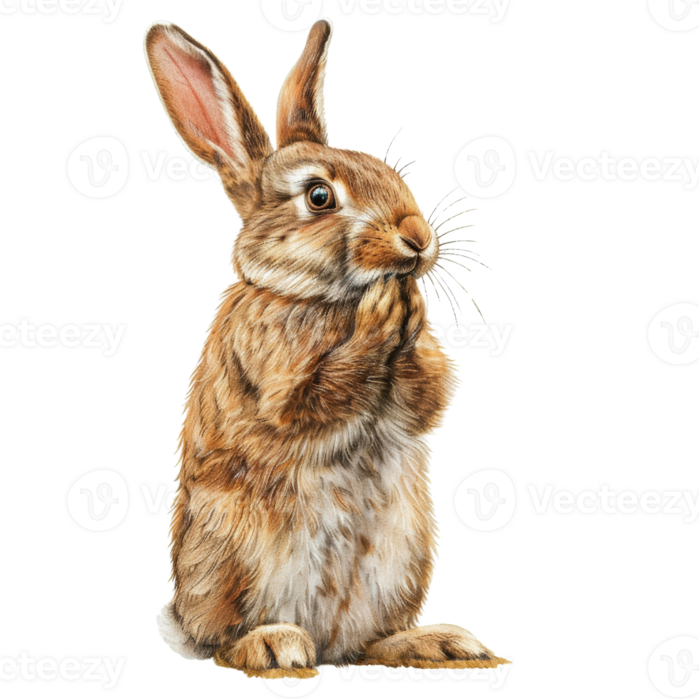 Cute Animal Sticker of a Realistic Brown Rabbit with Detailed Fur and Whiskers on Transparent Background png