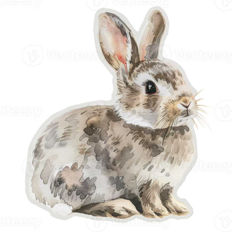 Cute Watercolor Rabbit Animal Sticker - Adorable Bunny Illustration for Scrapbooking, Journals, and Crafts png