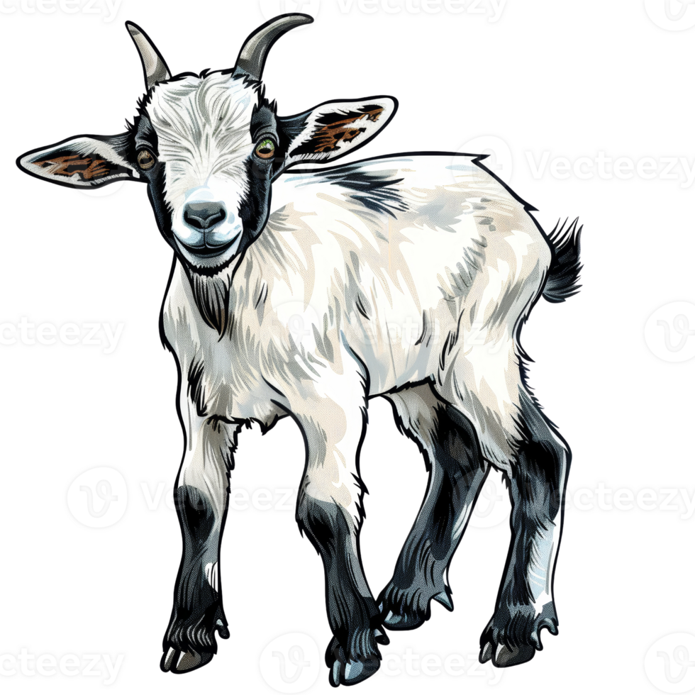 Cute Animal Sticker of a Playful Goat with Black and White Fur - Perfect for Kids, Scrapbooking, and Craft Projects png