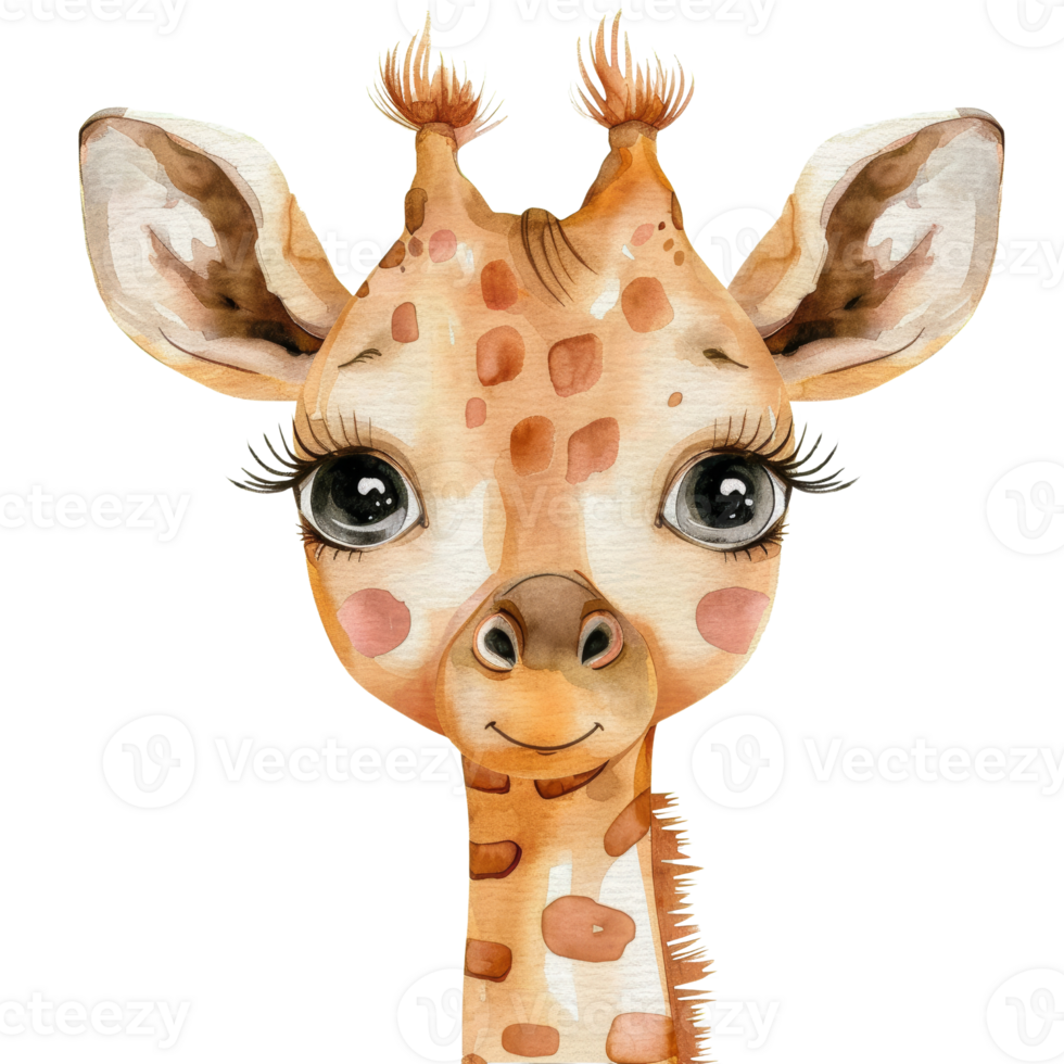 Cute Animal Sticker of a Giraffe with Big Eyes and Adorable Expression for Kids and Crafts png
