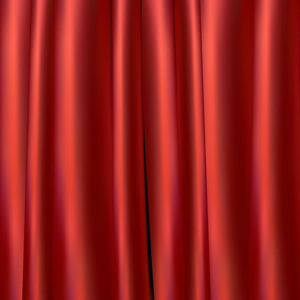 Realistic red fabric satin wave background texture illustration.Red curtain premium 3D background.Realistic silk drapes design background.Grand opening event vector