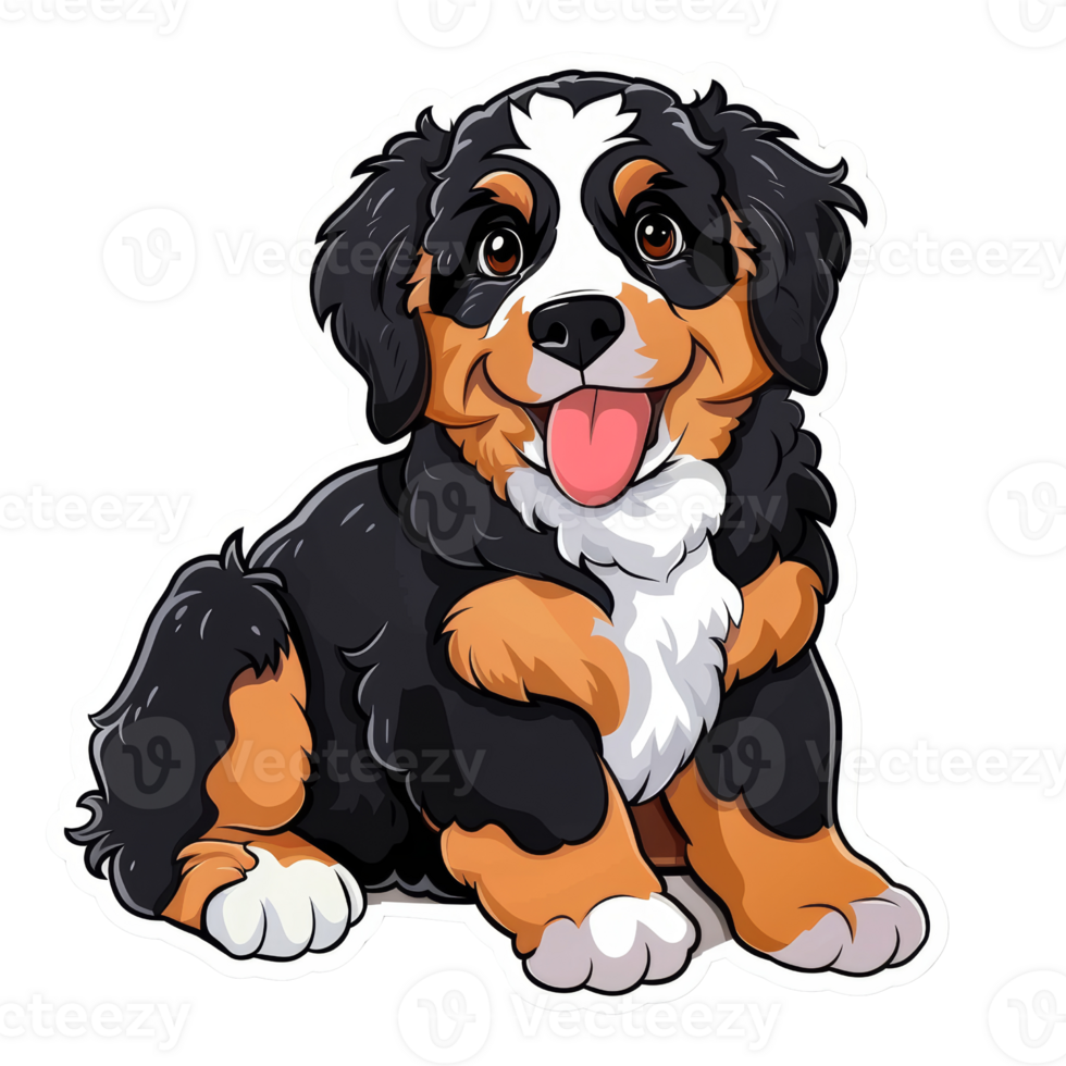 Cute and Colorful Animal Sticker of a Happy Bernese Mountain Dog Puppy with Tongue Out png