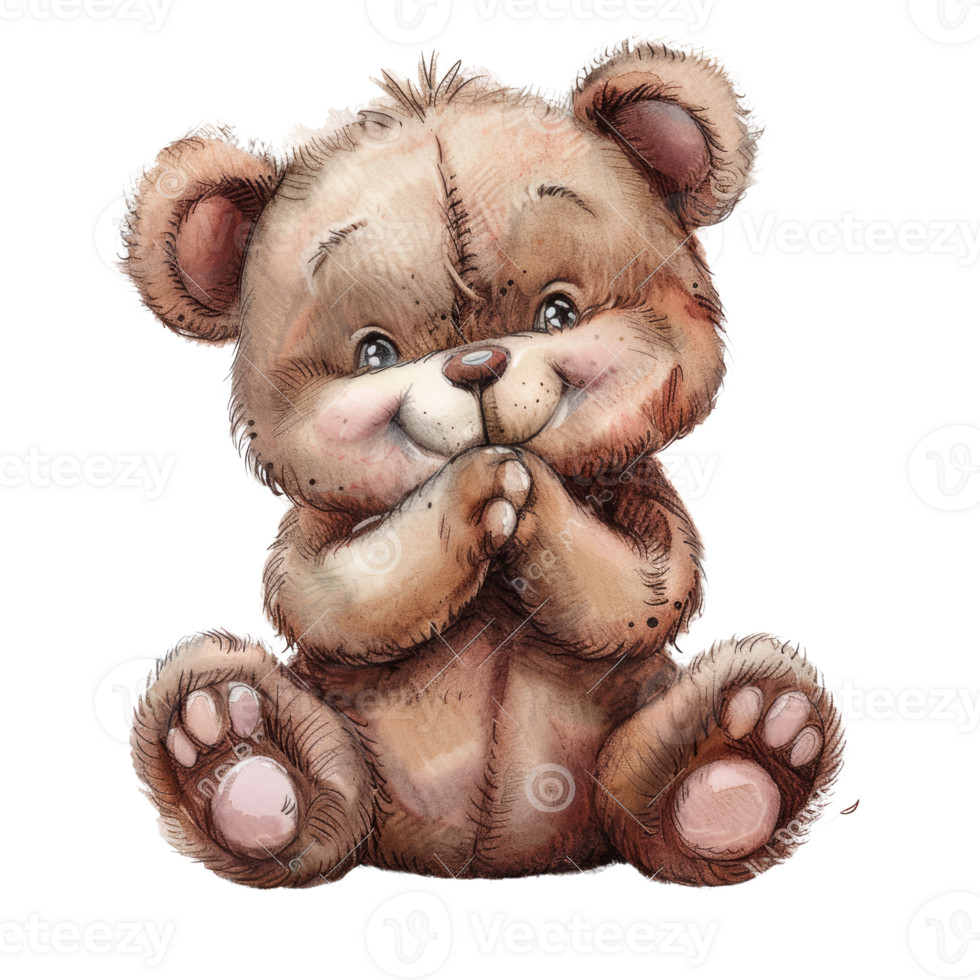 Adorable Animal Sticker of a Cute Brown Teddy Bear with a Playful Expression and Detailed Fur Texture png