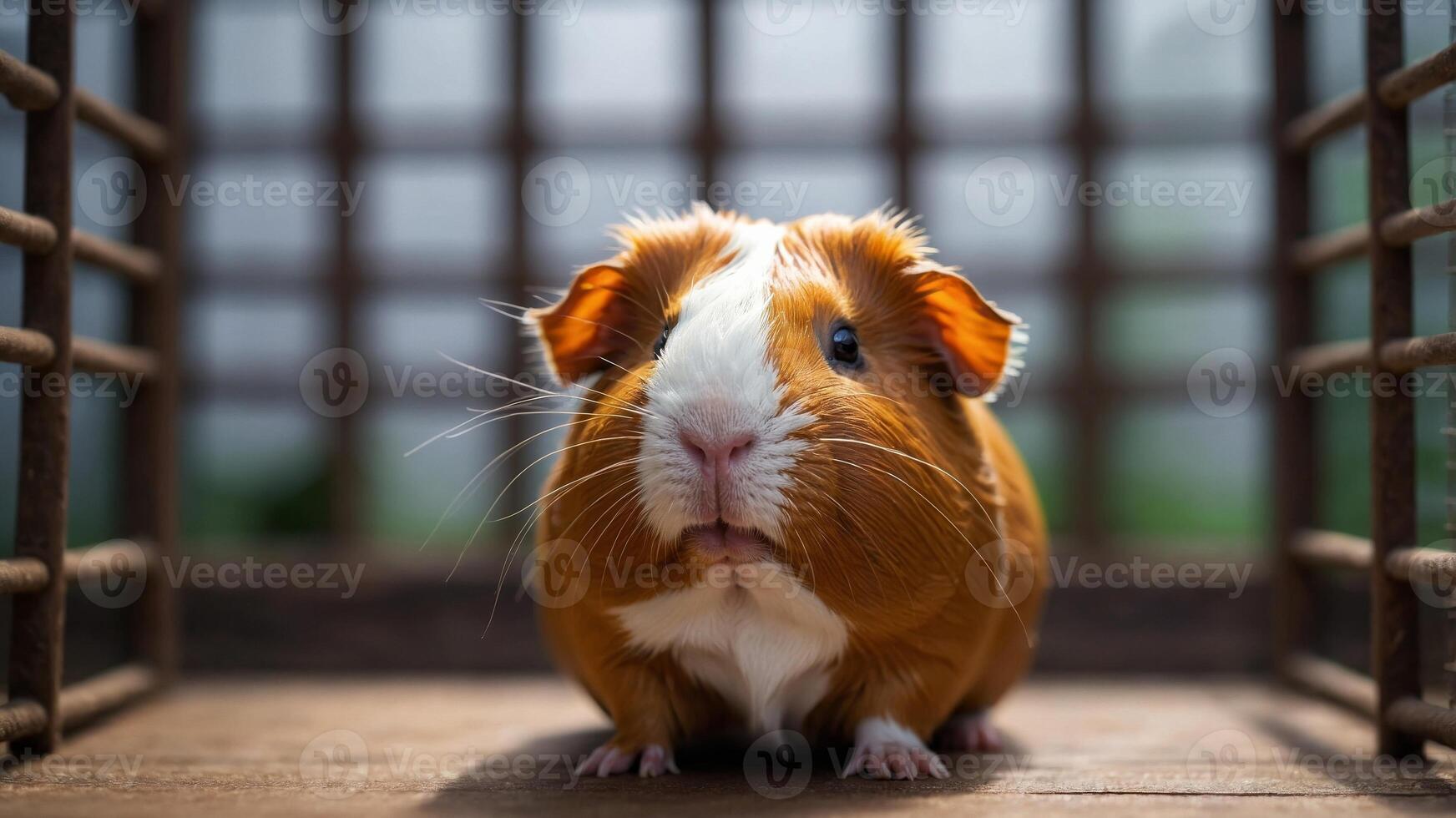 guinea pig in focus with a blurry cage background. photo