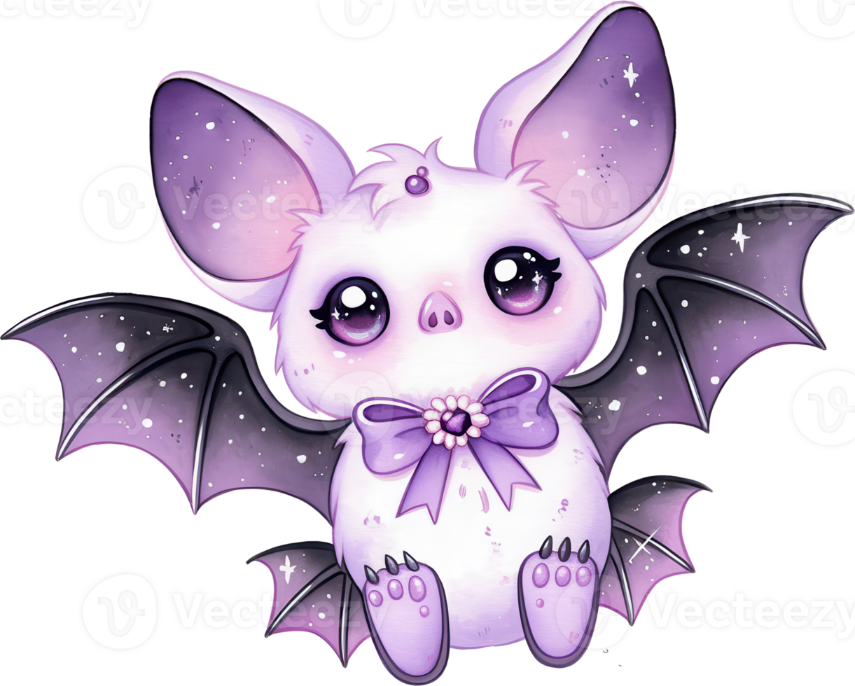 Kawaii Halloween Bat with Bow and Sparkles png