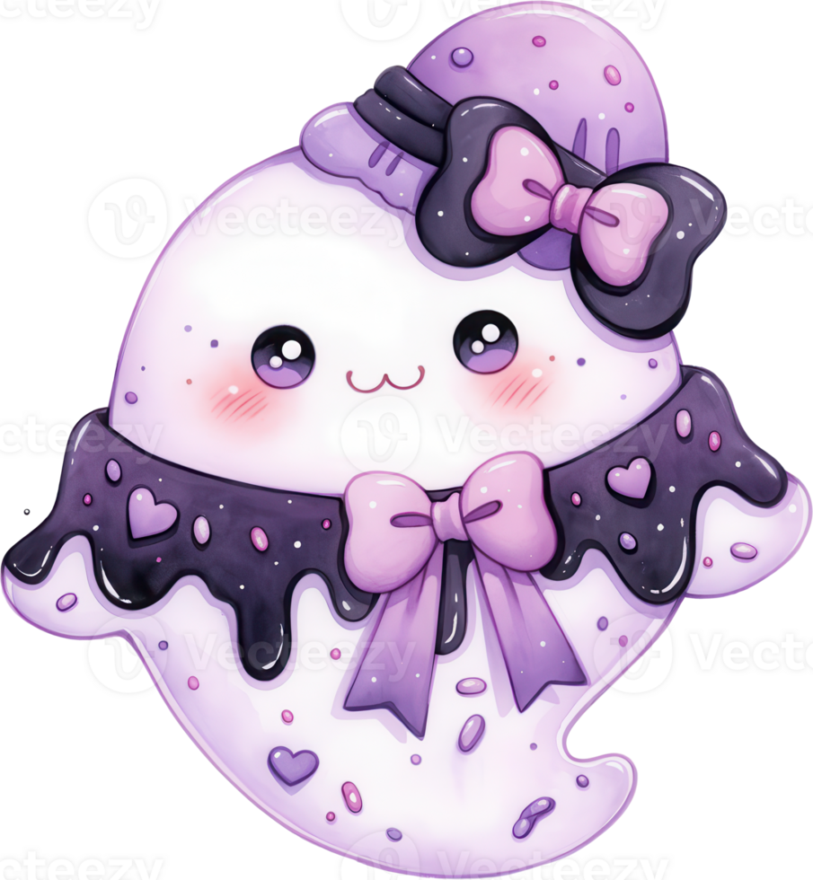 Kawaii Halloween Ghost with Bows and Hearts png
