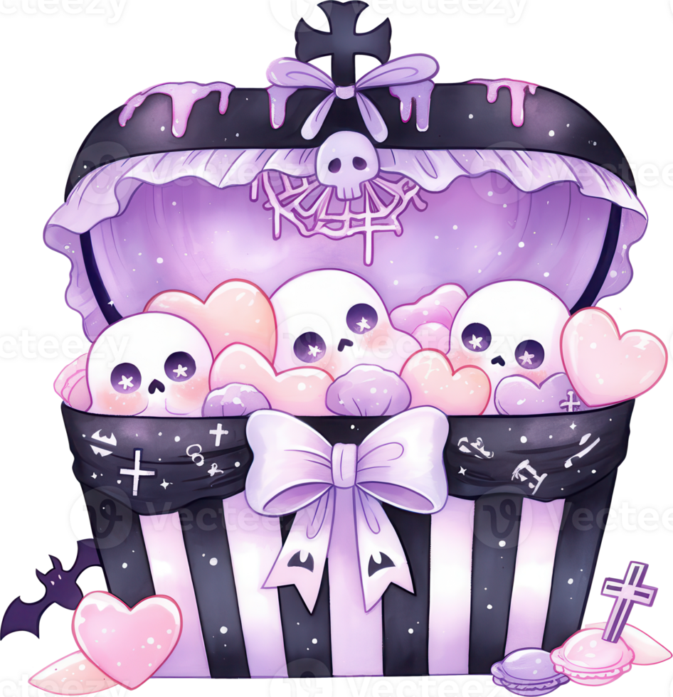 Kawaii Halloween Chest with Skulls and Bows png