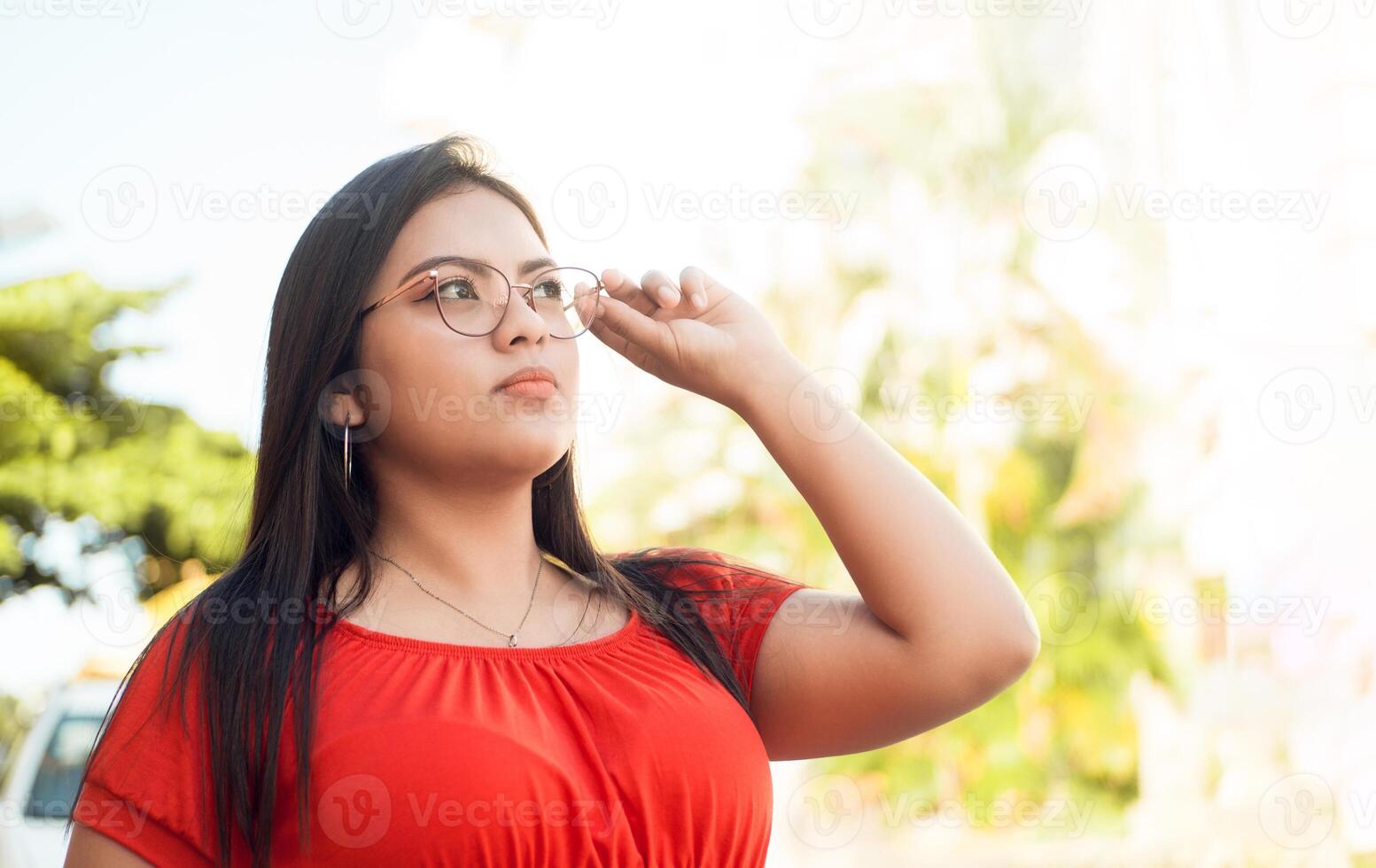 portrait of a woman wearing eyeglasses, Eye sight problems concept. photo