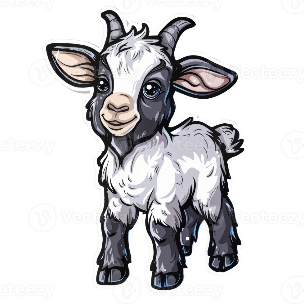 Cute Cartoon Animal Sticker of a Baby Goat with Detailed Artistic Design for Kids and Animal Lovers png
