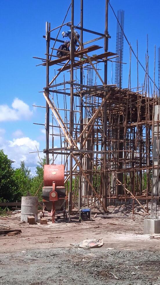 Structure of building under construction on construction site. photo