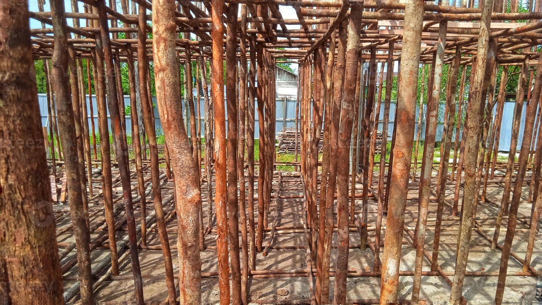 Formwork and steel reinforcement for building floor slab construction photo
