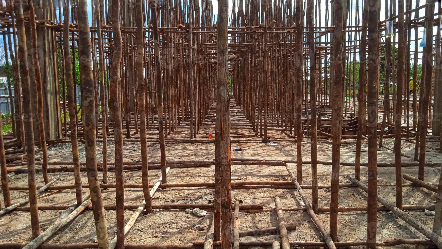 Formwork and steel reinforcement for building floor slab construction photo