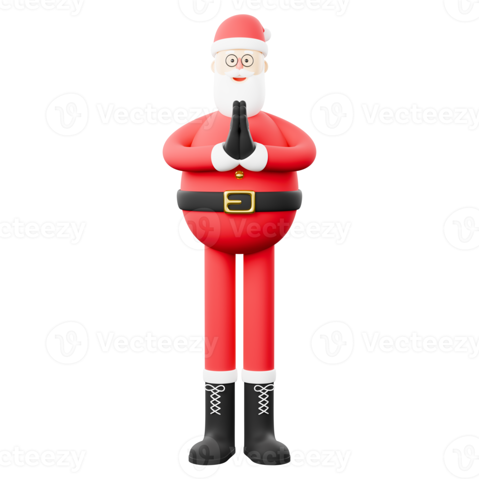 A friendly 3D cartoon character of Santa Claus apologizing. png