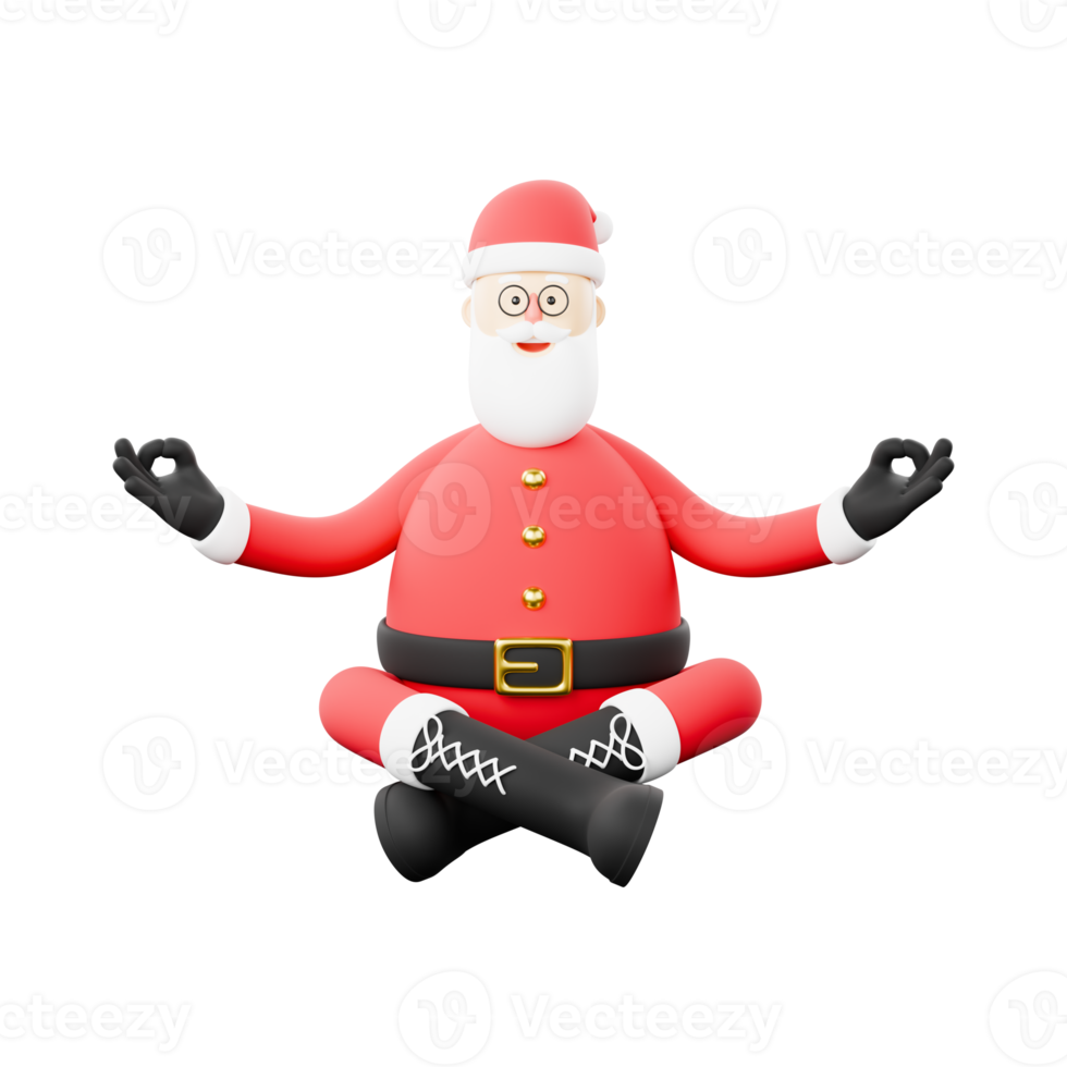 3D character cartoon of Christmas Santa Claus meditating. png