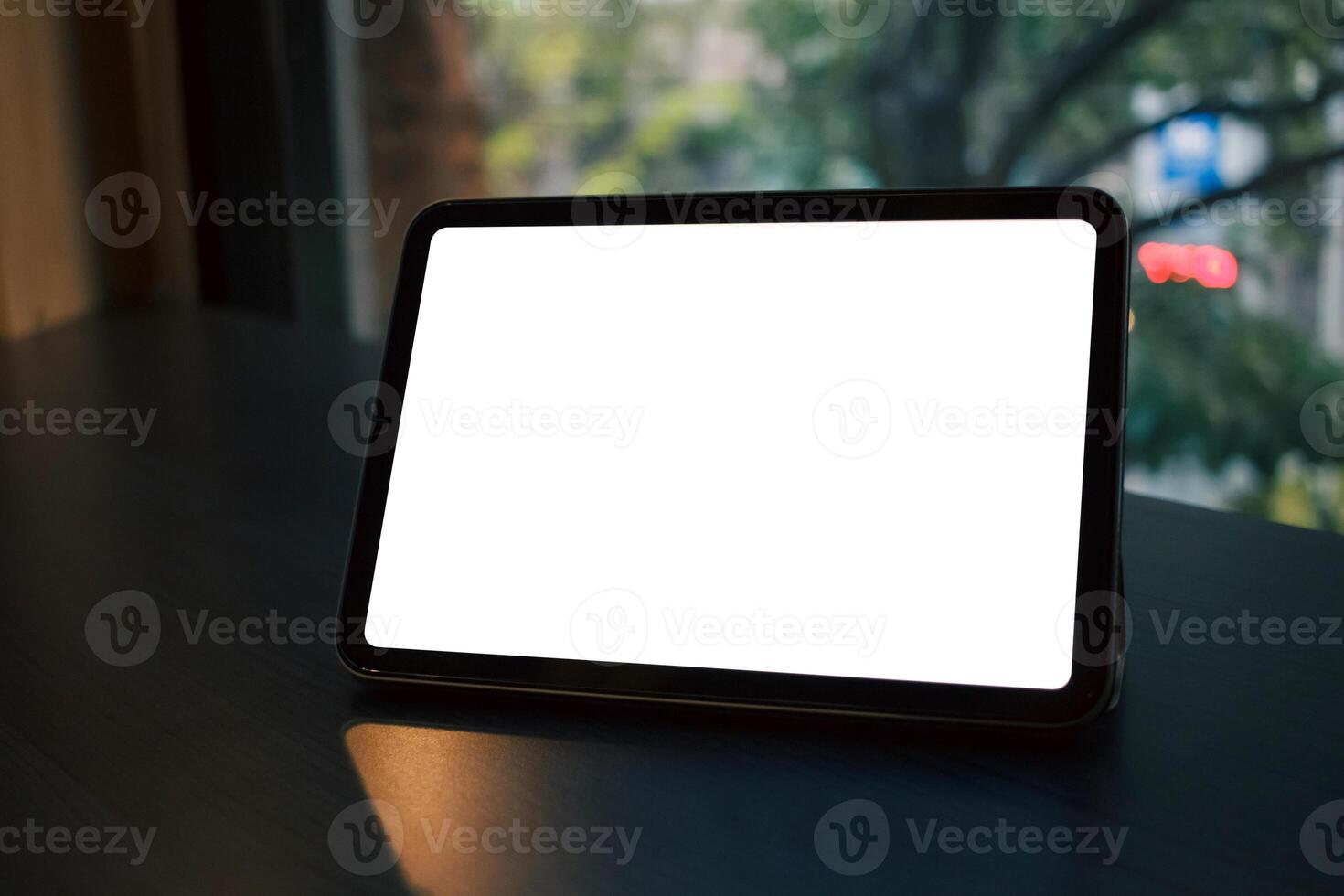 front view of tablet with a blank white screen photo