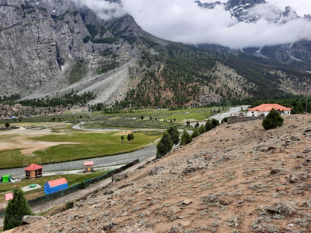 Beautiful, majestic view of the Basho Valley in Skardu, Pakistan. The Basho Valley is located on the heights of the mountains. Basho valley is famous for its natural beauty and picturesque views. photo