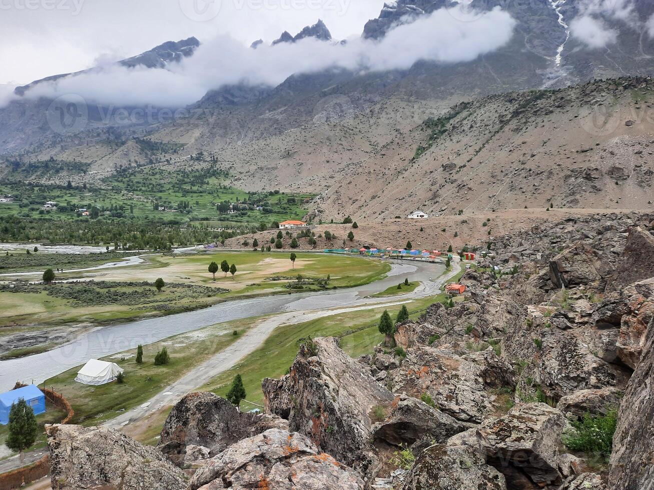 Beautiful, majestic view of the Basho Valley in Skardu, Pakistan. The Basho Valley is located on the heights of the mountains. Basho valley is famous for its natural beauty and picturesque views. photo