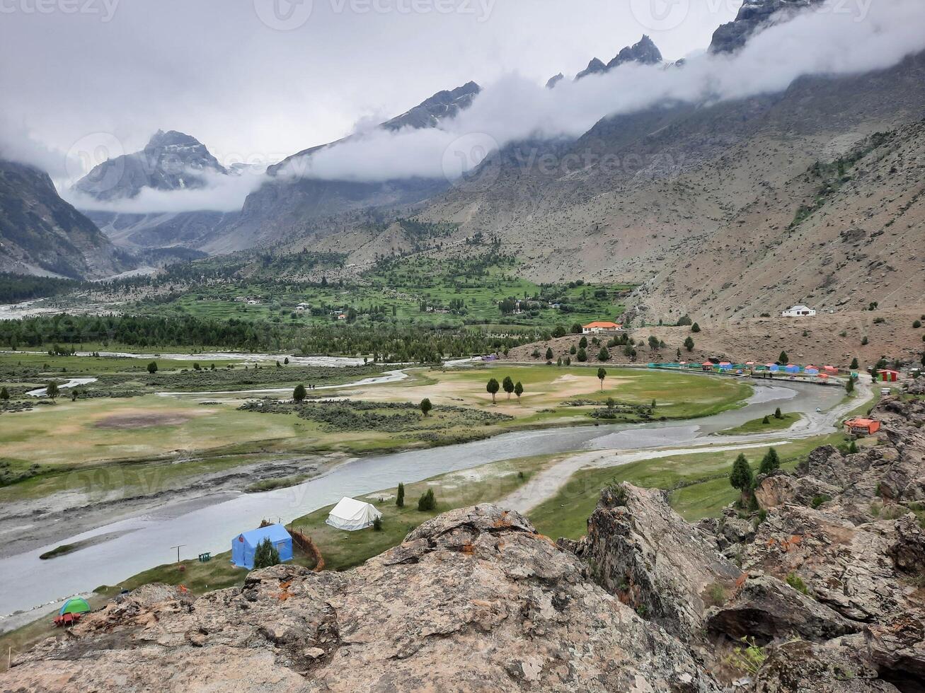 Beautiful, majestic view of the Basho Valley in Skardu, Pakistan. The Basho Valley is located on the heights of the mountains. Basho valley is famous for its natural beauty and picturesque views. photo
