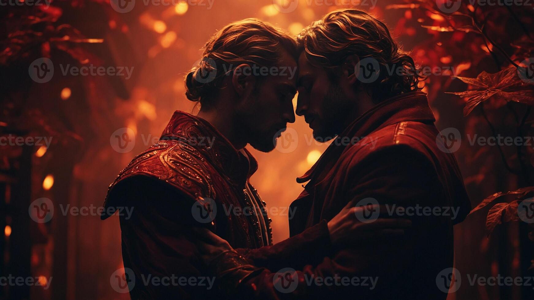 two blond men kissing. two boys kissing in secret. two boys bromance. two boys in red kissing. vintage bromance. photo