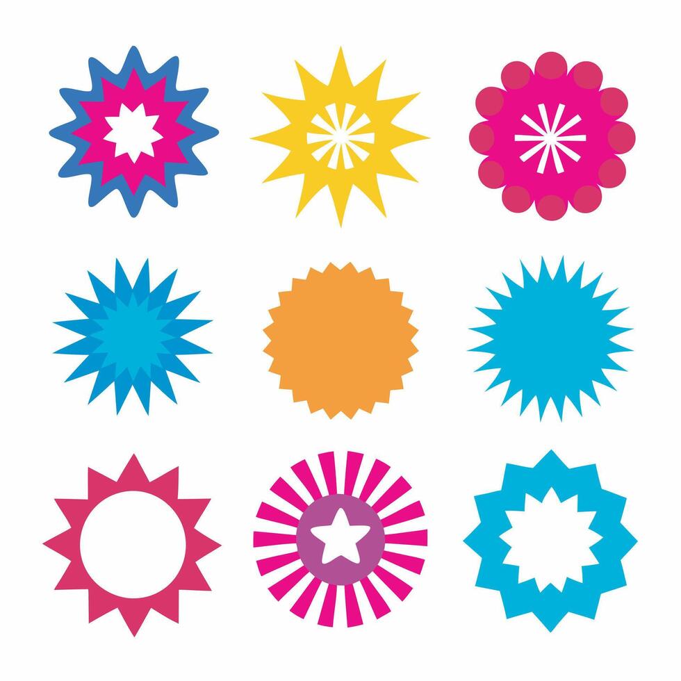 Set of starburst sticker sale badge price tag vector