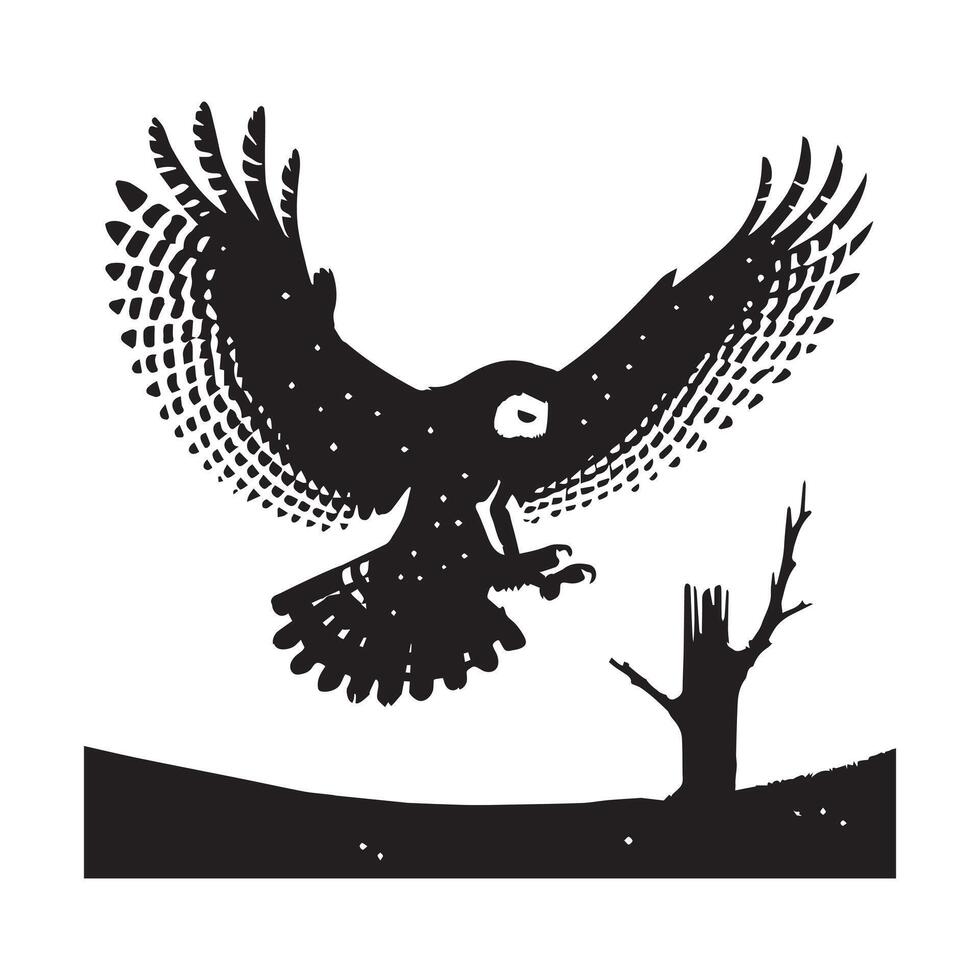 Snowy owl Bird, polar owl Clipart, white owl silhouette, Arctic owl illustration in black and white vector