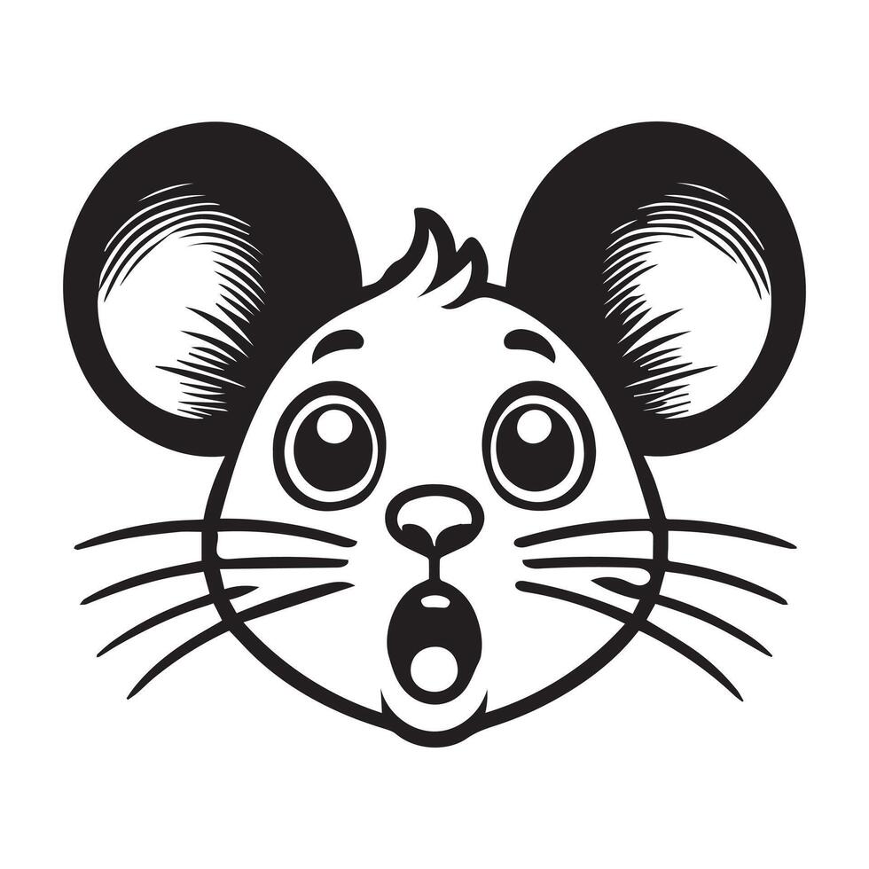 Mouse Face Clipart, House mouse Outline Logo, Small Rodent illustration in black and white vector