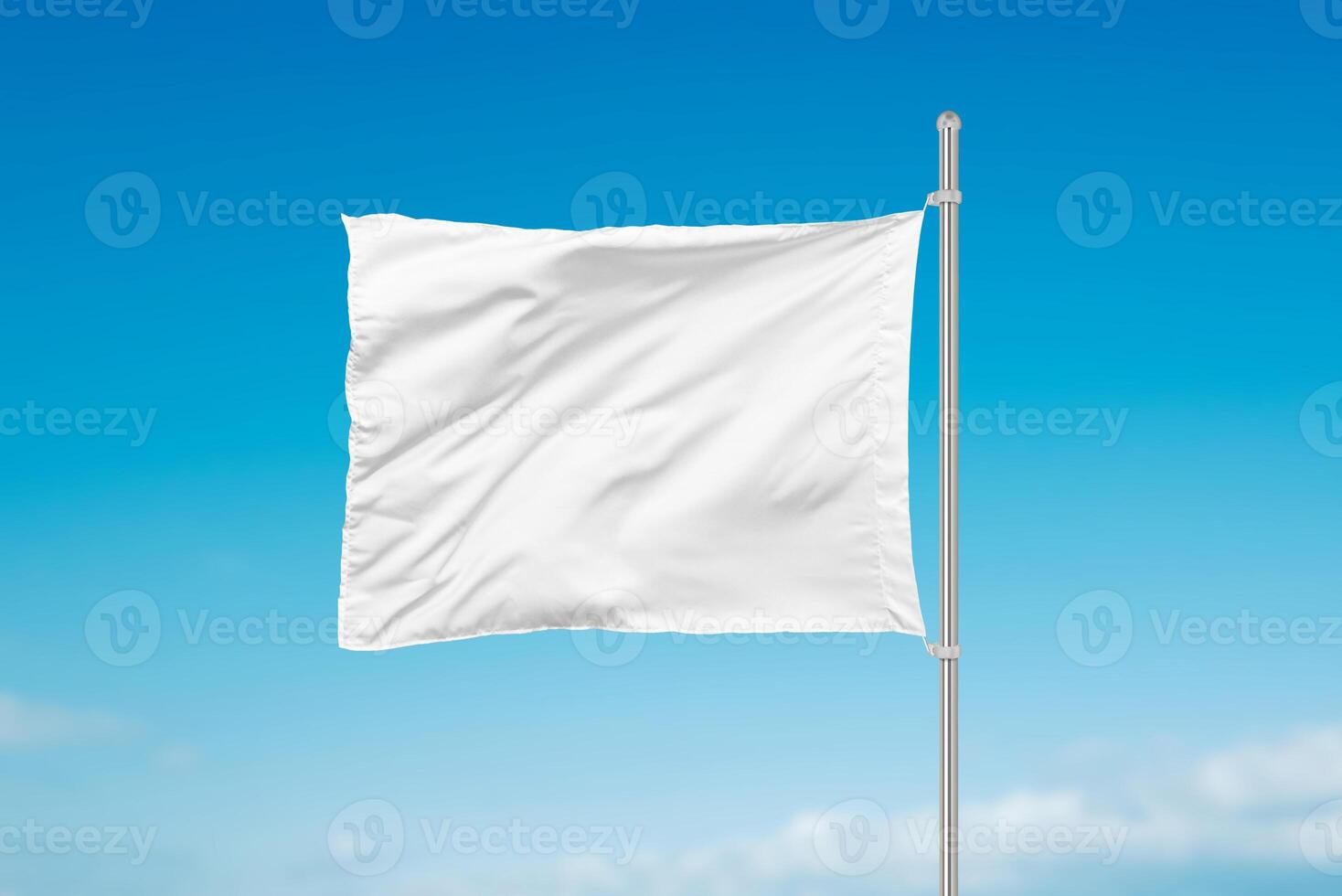 White flag on a metal pole. Suitable for mockup, branding logos, and placement of advertising or national flags. Clean design for versatile application photo