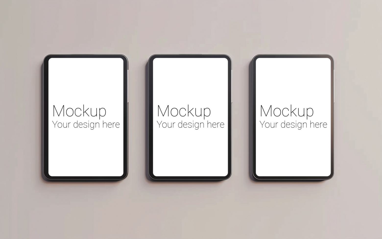 Layout of three black tablets on gray background psd