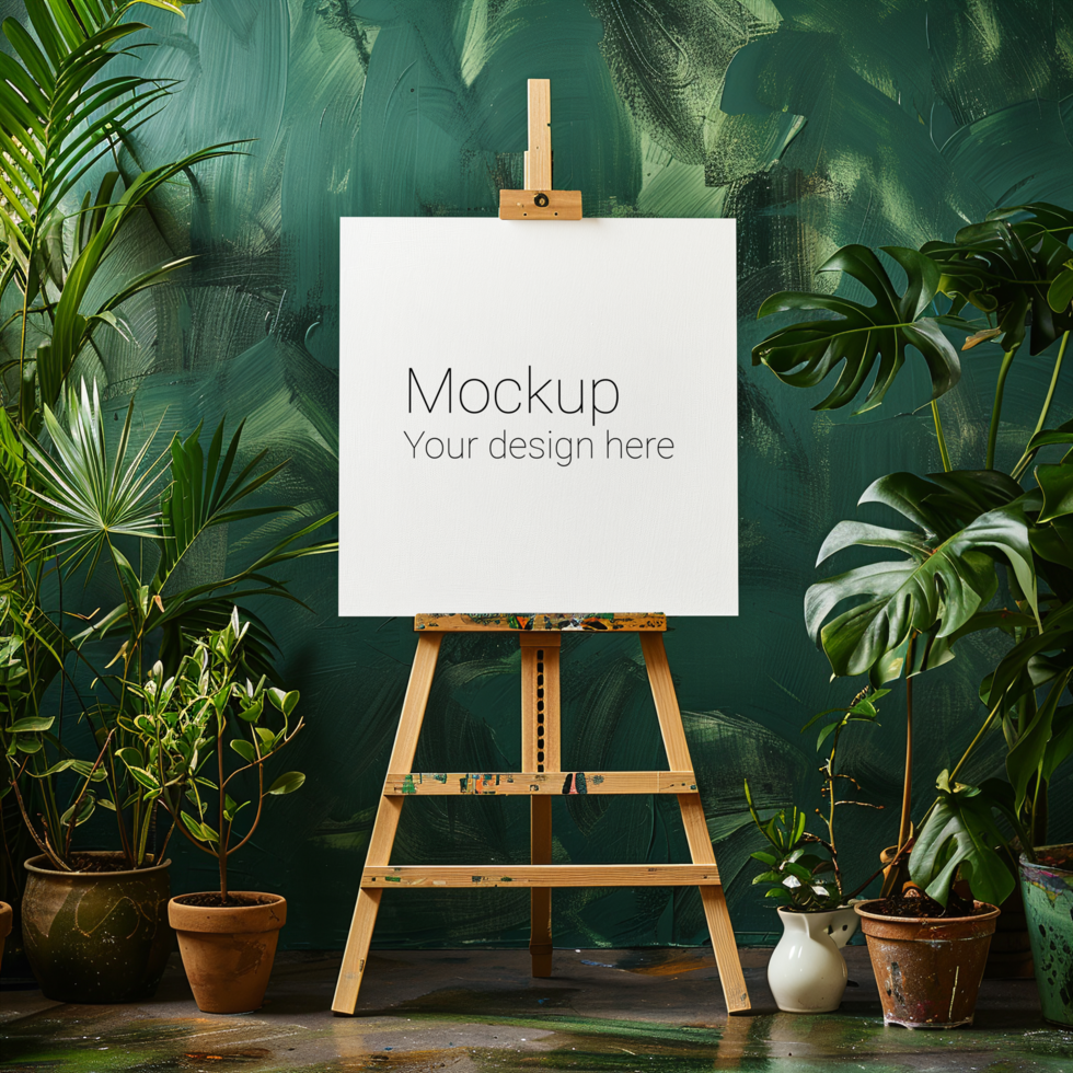 Easel Canvas Mockup on Green Background psd