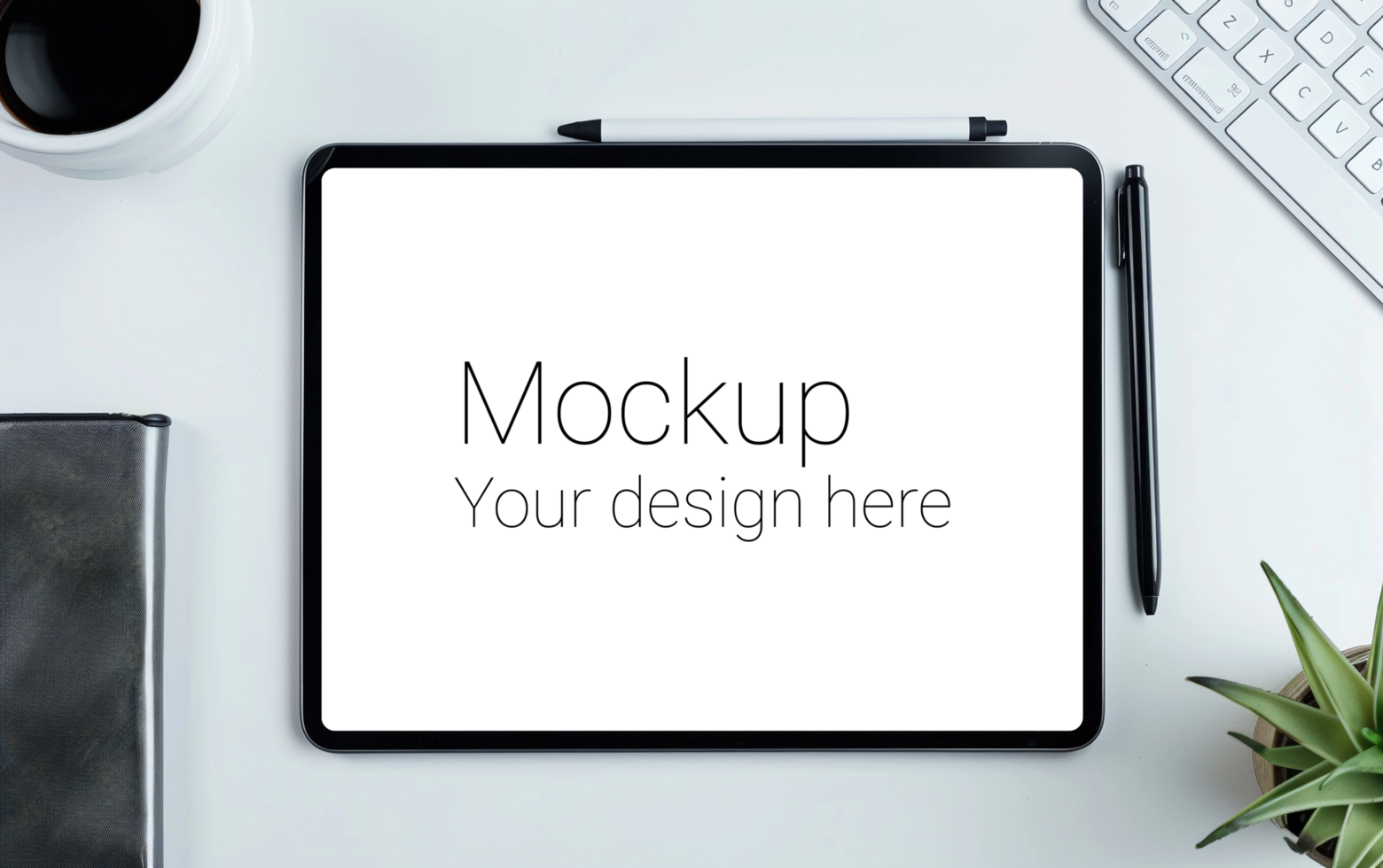 Mockup of black tablet on desktop psd