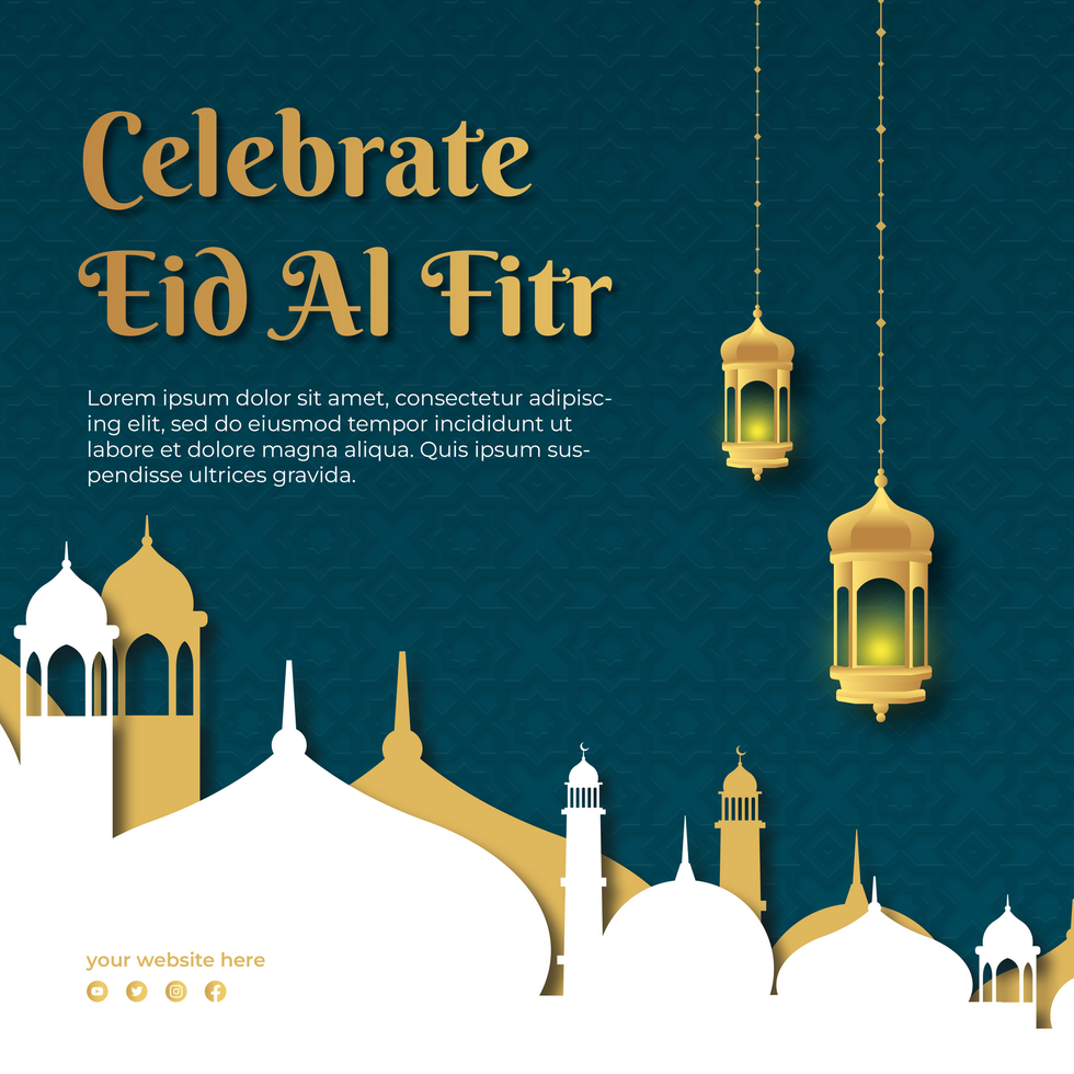 Celebrate Eid Al Fitr Greeting Post Card Template psd